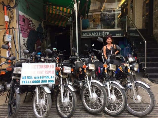 Motorbikes lined up for rent on Bui Vien Street in Ho Chi Minh City.