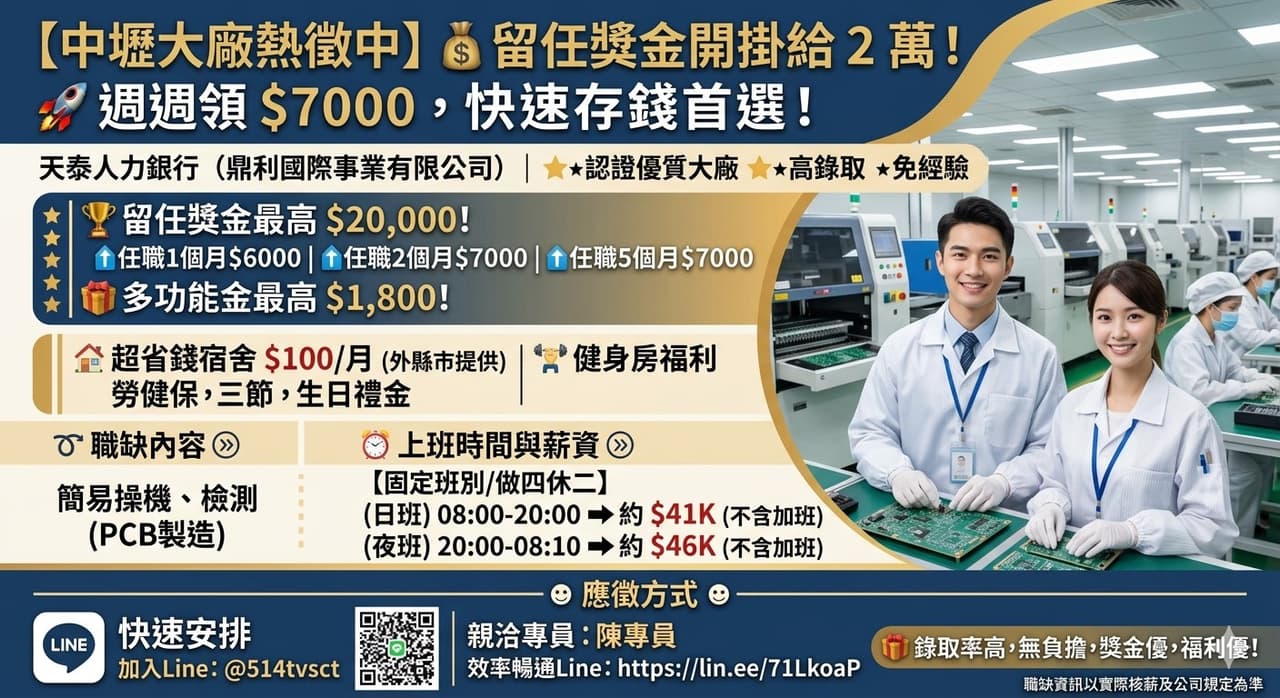 #徵才 #徵才 北漂族首選 🏠 每月 100 元超省錢宿舍！中壢 PCB 大廠熱徵中，省下房租等於變相加薪 - 工作板 | Dcard
