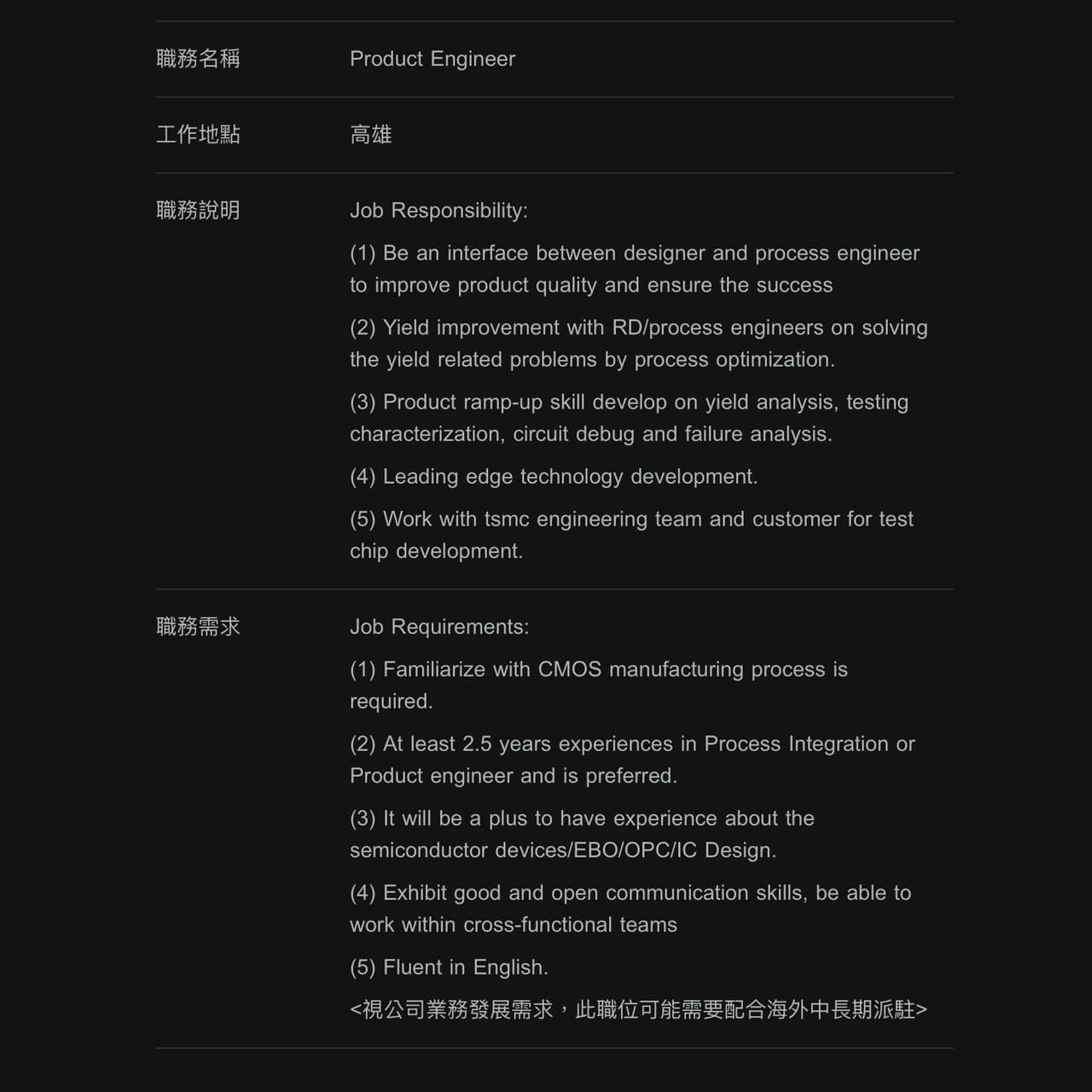 不會刪文!!!高雄product engineer請益🙏🙏 - 科技業板 | Dcard