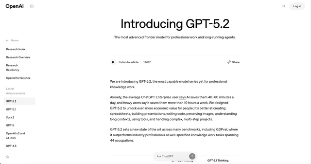 #分享 OpenAI 今天正式發布全新模型GPT-5.2 - ChatGPT板 | Dcard