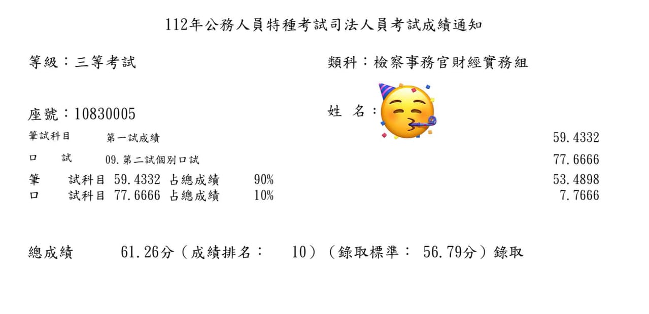 上榜心得#上榜心得112年檢察事務官（財經實務組） - 公職板| Dcard