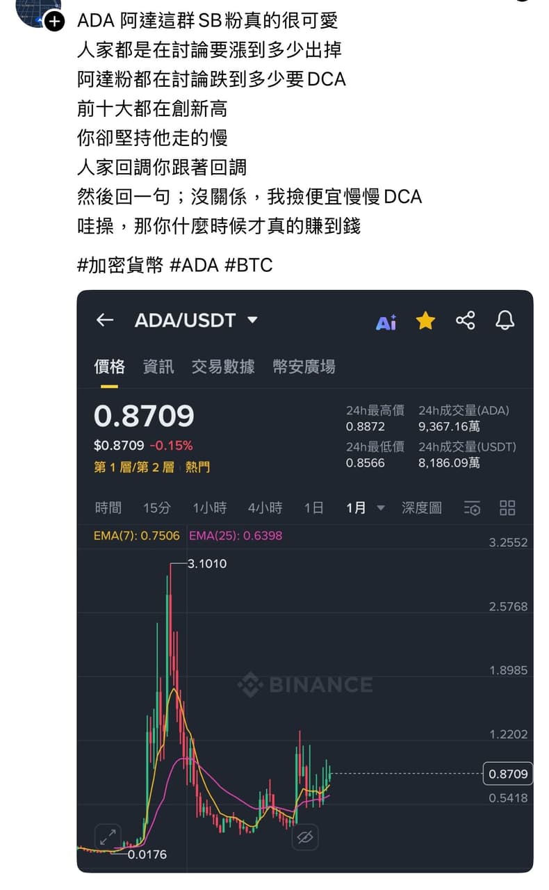 討論ADA真的挺特別的，很多人看好然後不漲- 區塊鏈板| Dcard