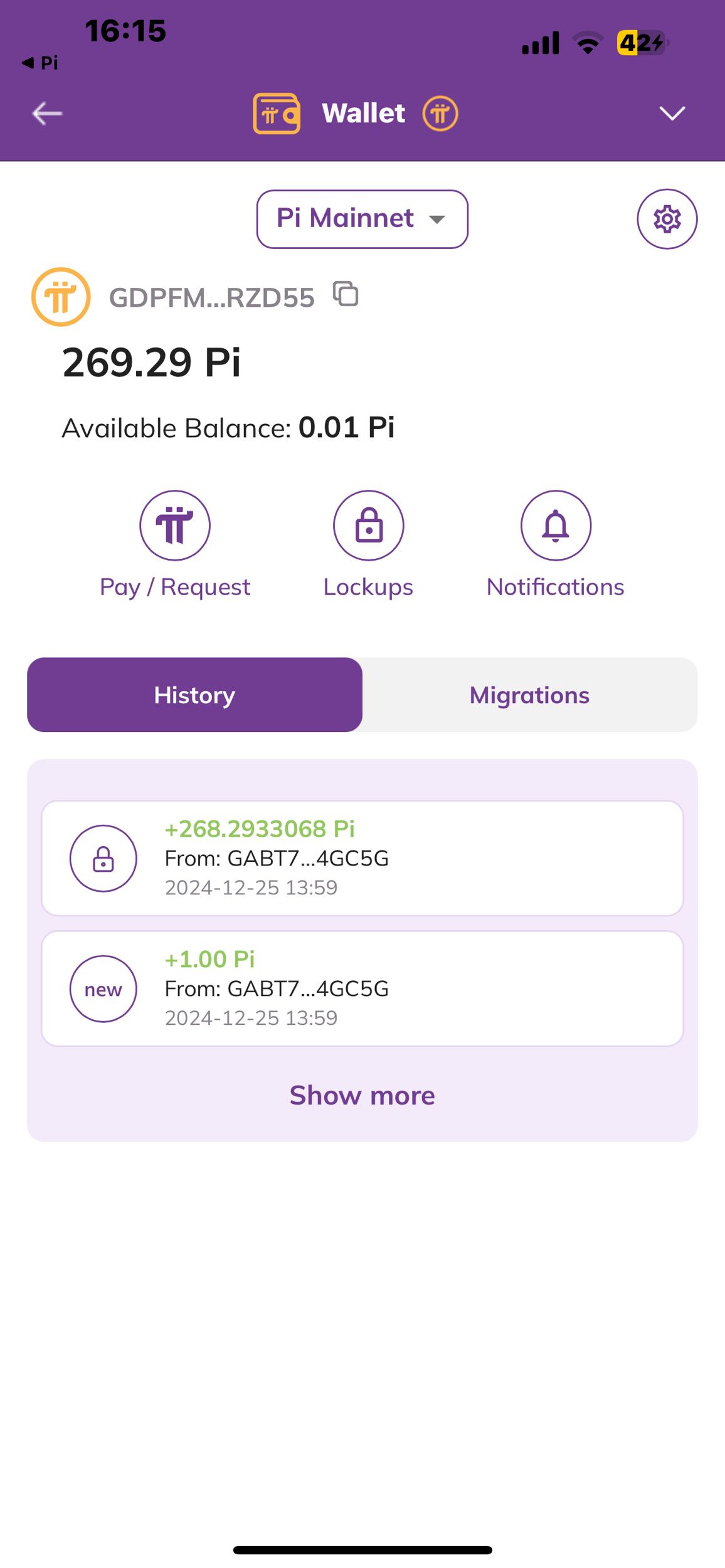 Pi幣錢包地址問題不好意思剛剛看到pi幣的文所以把塵封已久的程式下載回來看看助記碼還在也能登入錢包
