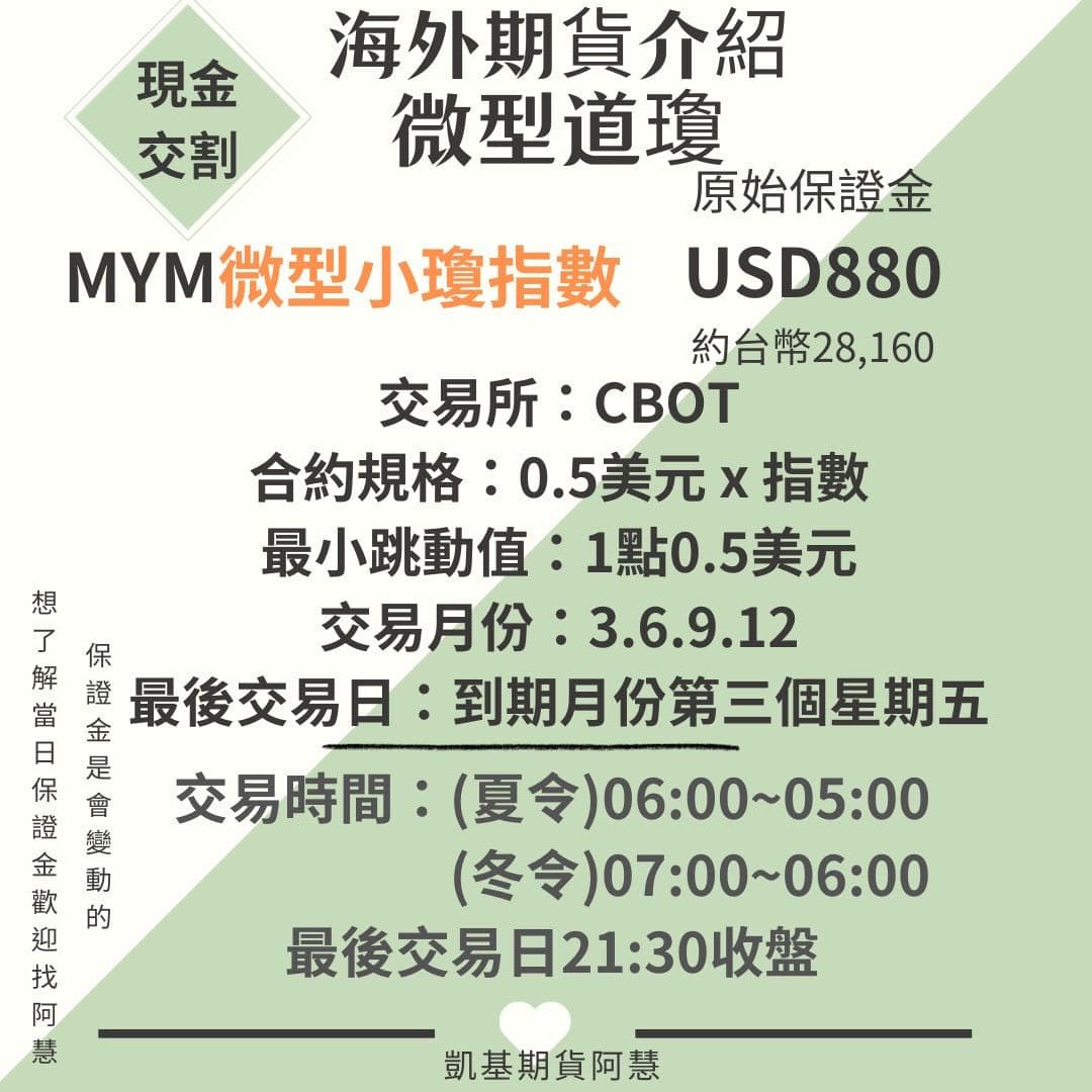 海外期貨規格介紹｜小道瓊｜微型道瓊- 凱基期貨阿慧🌸 (@line_ahui030612) | Dcard