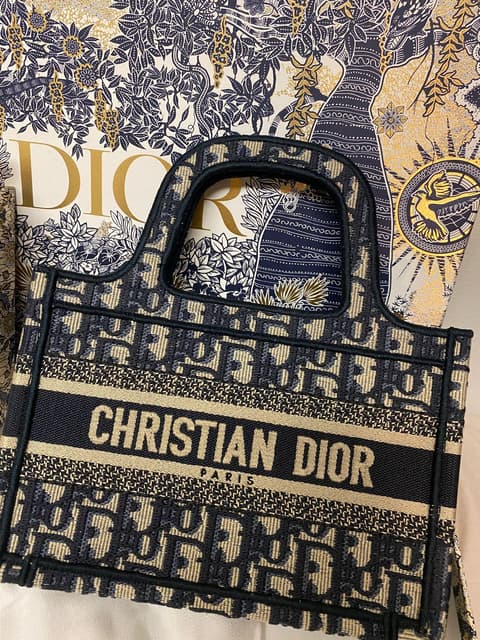 開箱mini Dior Book Tote 老花迷你托特包 老花絲巾 精品板 Dcard