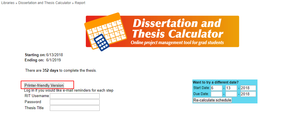 dissertation and thesis calculator