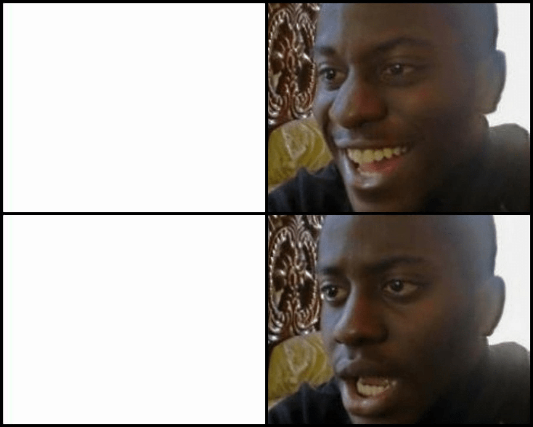 求梗圖模板或梗圖（黑人，上圖是突然驚訝發現什麼什麼...下圖是好險怎樣怎樣...的表情） - B25 留言| Dcard