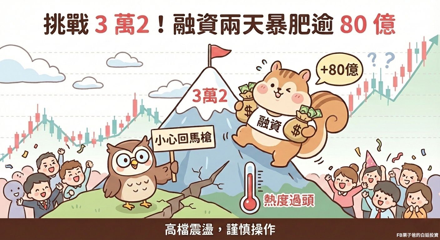 分享【 挑戰3 萬2 的最後一哩路：指數高檔震盪，融資兩天「暴肥」逾80 億】 - 股票板| Dcard