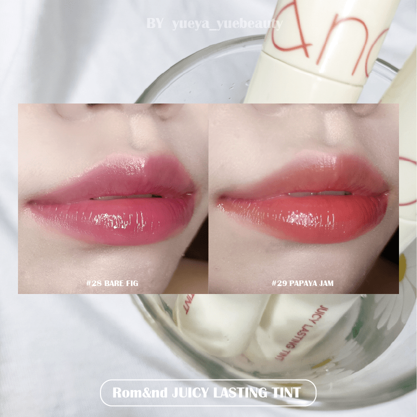 試色 夏日消暑🍹🍹 Romand 果汁唇釉沁涼上市 28 bare fig & 29 papaya jam 美妝板 Dcard