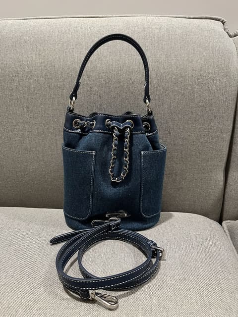 S'AIME 牛仔ping接鏈條水桶包 バケツ型ショルダーバッグ/送料込 我要賣S'aime東京企劃牛仔拼接鏈條水桶包（暫售） - 二手交易板