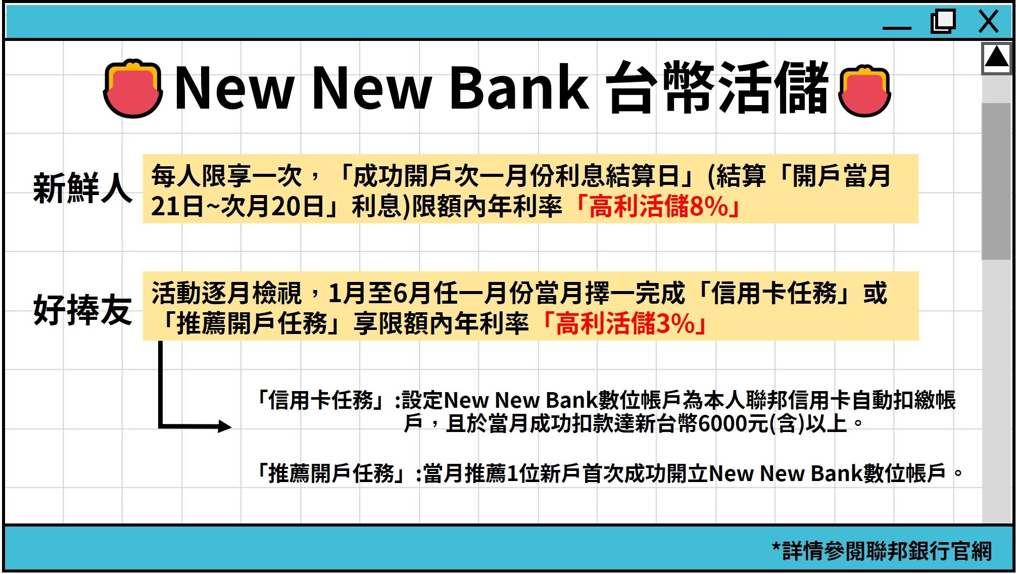 青春必備。超高8%活儲利率Feat. 聯邦銀行NEW NEW BANK - B32-2 留言| Dcard